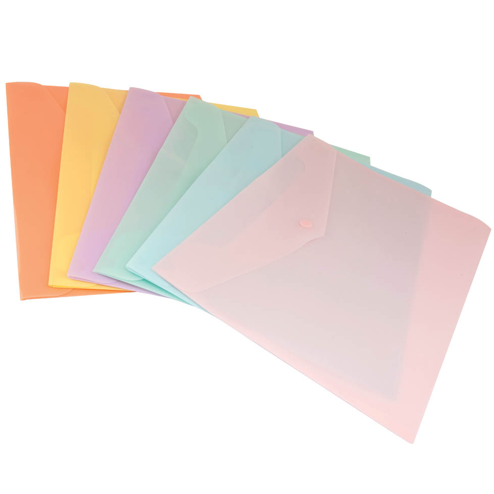 BUSTE PLASTICA CON BOTTONE A4 PASTELLO 