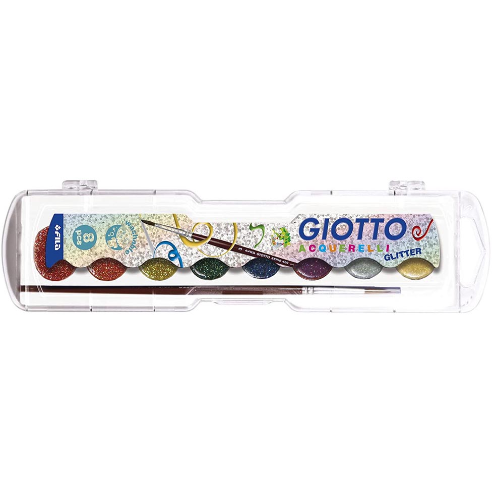 ACQUERELLI 8 COLORI GLITTERATI SCATOLA PLASTICA