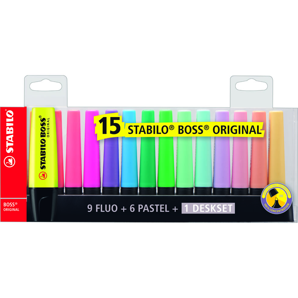 EVIDENZIATORI BOSS 15COLORI SET SCRIVANIA STABILO
