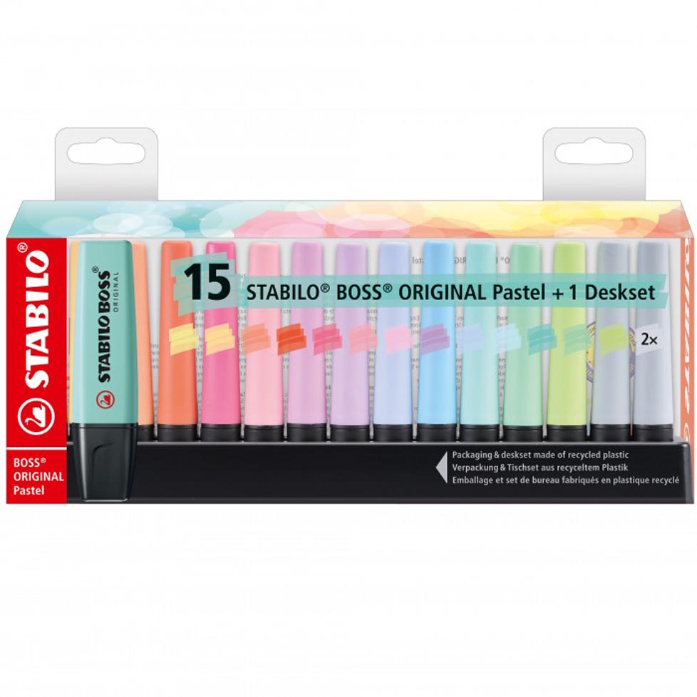 STABILO BOSS PASTEL + NEW COLOR DESKSET 15 COLORI