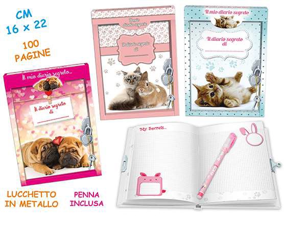 DIARIO SEGRETO ANIMALI   CON LUCCHETTO