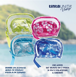 Set Beauty 3 pochette in pvc e poliestere Tinta Unita Vintage Fluo