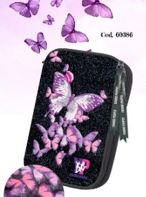 Astuccio One Time-Nero glitter unicorno e farfalle