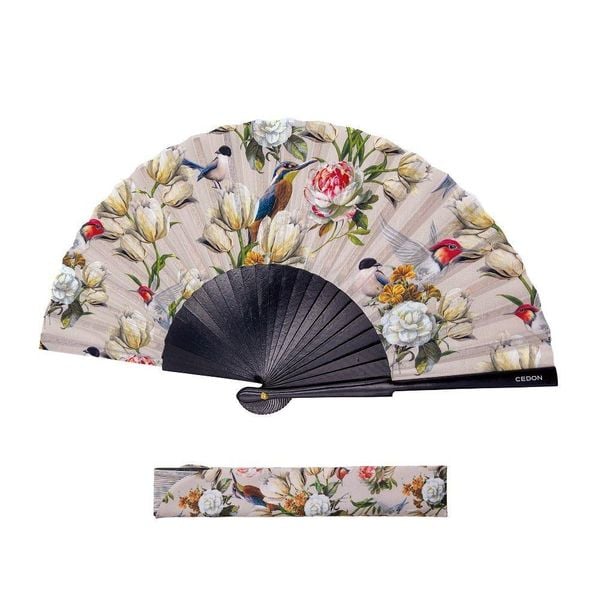 Ventaglio beige con uccellini