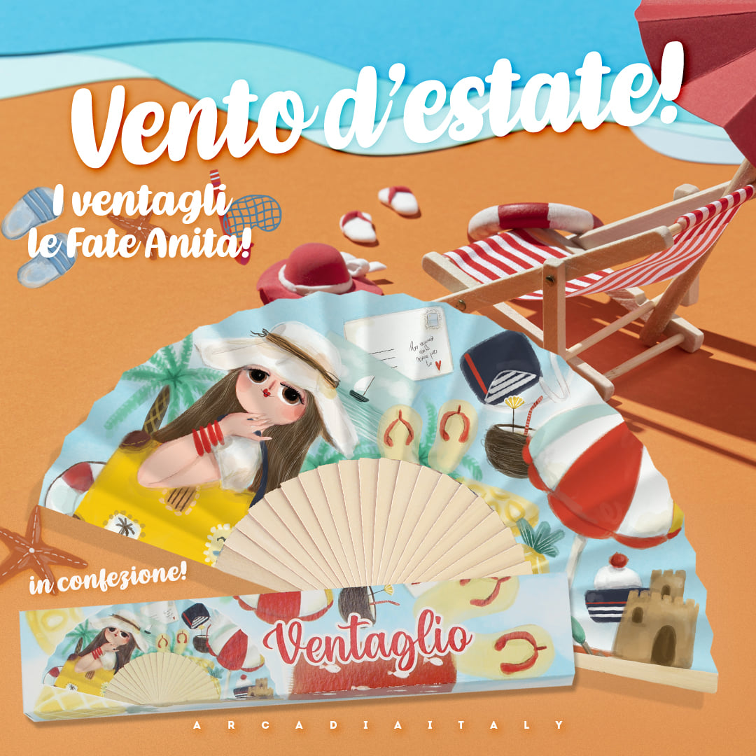 Ventaglio legno e tessuto con paesaggio Estivo