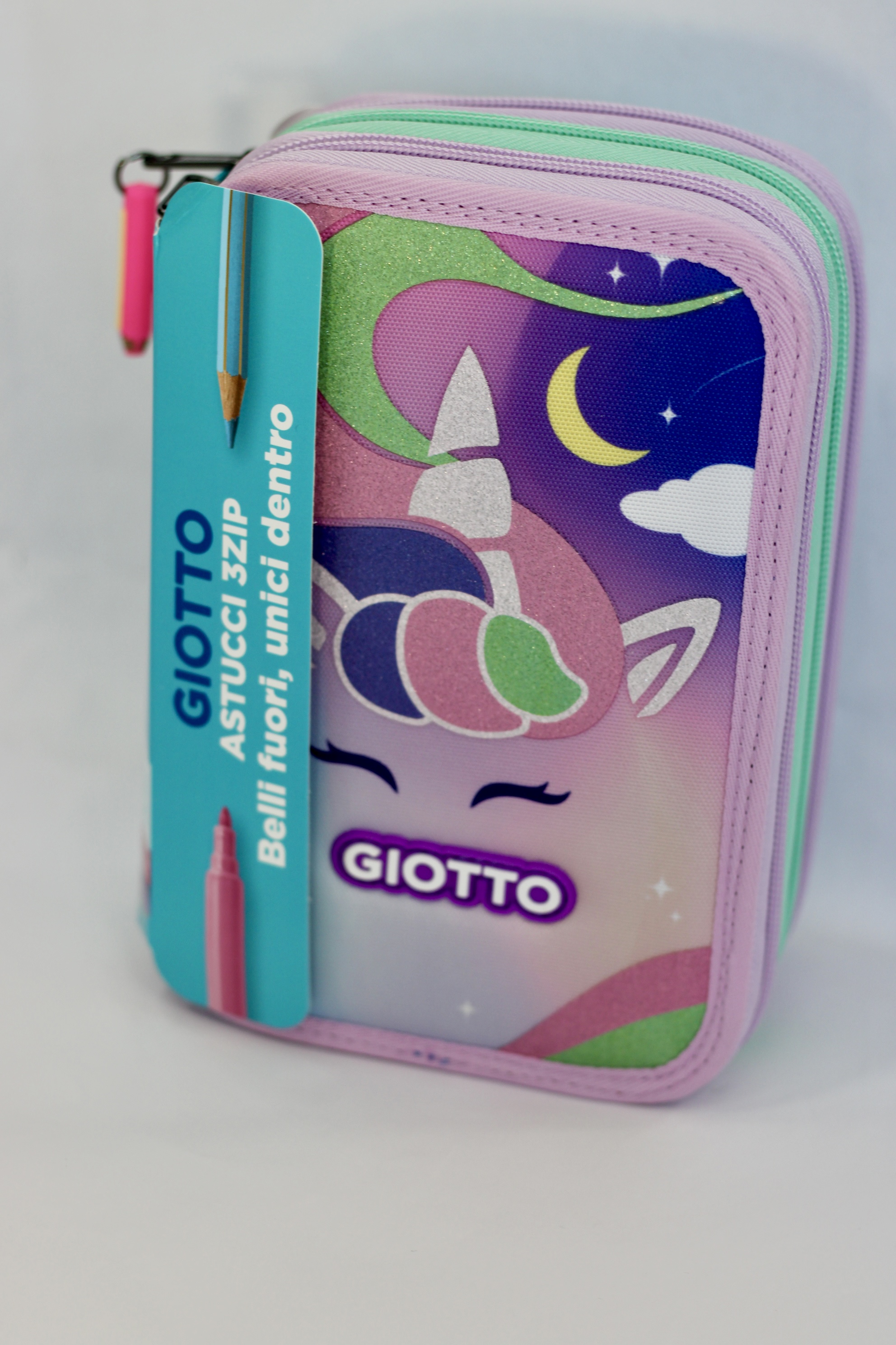 ASTUCCIO GIOTTO 3 ZIP COMPLETO CON UNICORNO