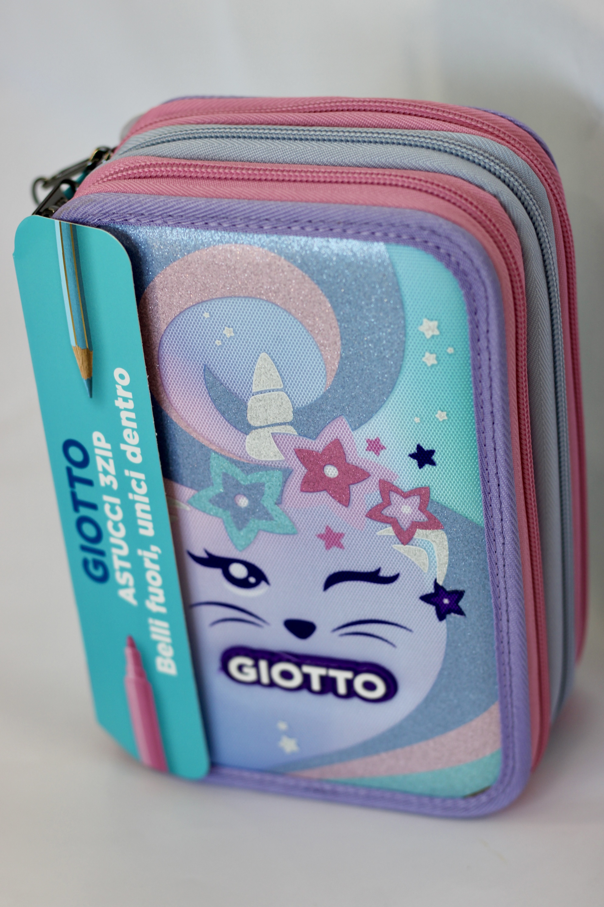 ASTUCCIO GIOTTO 3 ZIP COMPLETO CON  GATTO UNICORNO