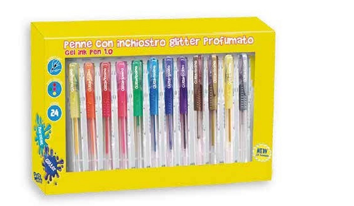 Set 24 penne gel Fluo/metal/glitter in box